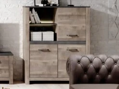 Buffet Haut SABONI - 3 Portes Et 2 Niches - Avec LEDs - Noyer Et Anthracite -Mobilia Boutique bibliotheque 483439