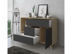 Buffet WIND 1 Porte, 3 Tiroirs, Puccini, Porte + Tiroirs Gris Anthracite,120x40x86cm -Mobilia Boutique buffet 10022947
