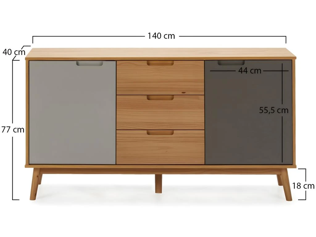Buffet Bruce 3 Tiroirs Et 2 Portes , Bois Massif, 140 Cm Largeur 5 Buffet Bruce 3 Tiroirs Et 2 Portes , Bois Massif, 140 Cm Largeur – Image 3