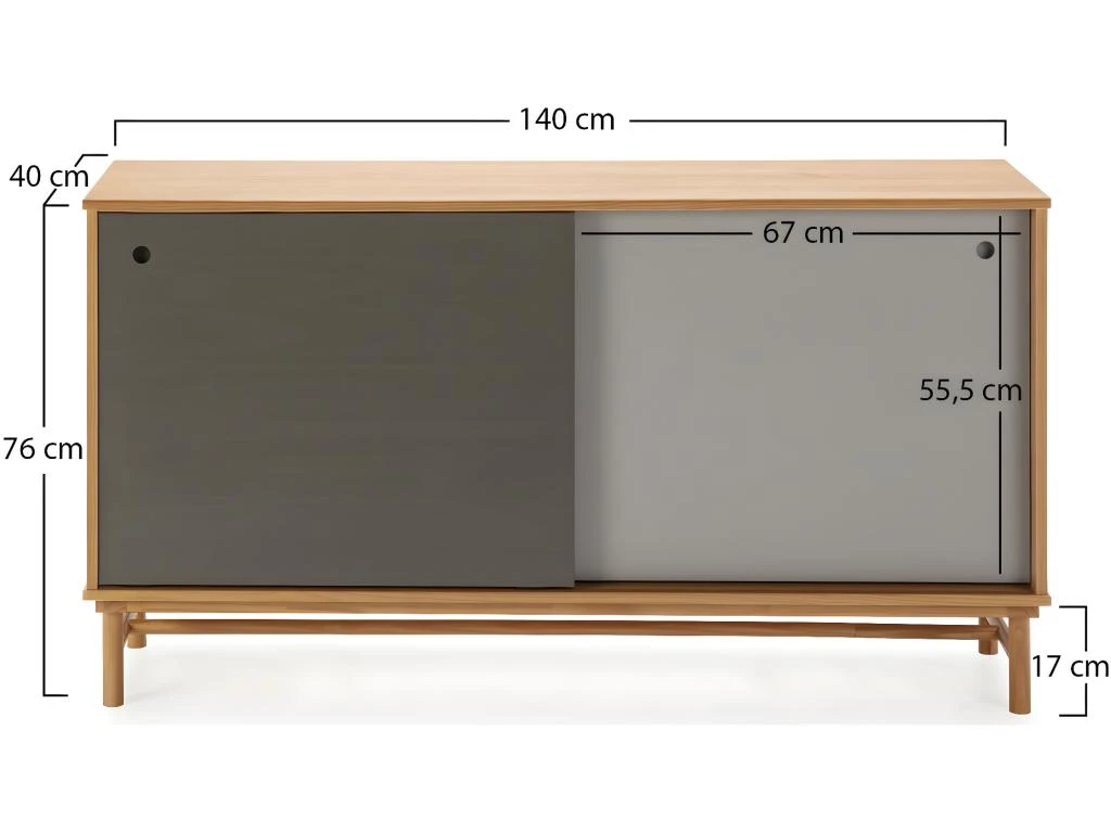 Buffet Magnus 2 Portes Coulissantes Couleur Gris, Bois Massif, 140 Cm Largeur 5 Buffet Magnus 2 Portes Coulissantes Couleur Gris, Bois Massif, 140 Cm Largeur – Image 3