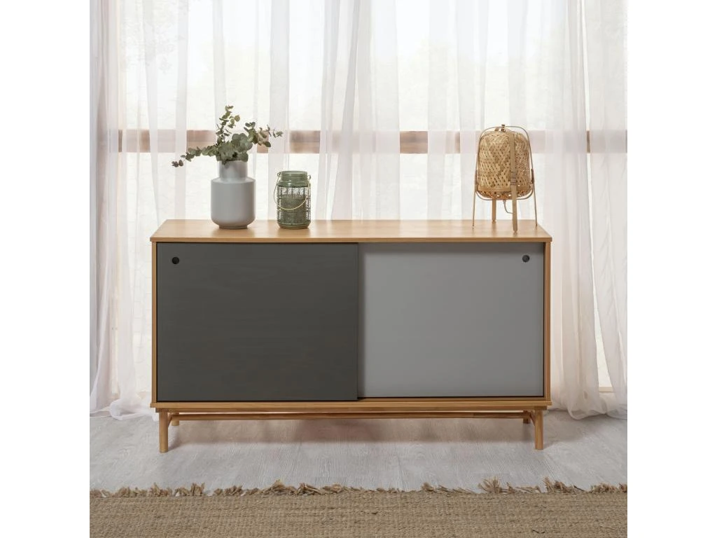 Buffet Magnus 2 Portes Coulissantes Couleur Gris, Bois Massif, 140 Cm Largeur 6 Buffet Magnus 2 Portes Coulissantes Couleur Gris, Bois Massif, 140 Cm Largeur – Image 4