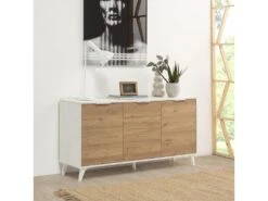 Buffet 3 Portes Koln, Couleur Blanc Brossé Et Bois, 136,5 Cm Largeur -Mobilia Boutique buffet 10403381