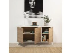 Buffet 3 Portes Koln, Couleur Blanc Brossé Et Bois, 136,5 Cm Largeur -Mobilia Boutique buffet 10403383