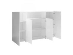 Buffet Haut XL Avec 4 Portes Et 1 Niche Avec éclairage LED Intégré Couleur Blanc Brillant Collection PAROS. -Mobilia Boutique buffet 10551903