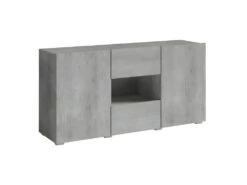 Buffet Design 140cm Pour Salon Couleur Gris Effet Béton Collection PAROS.