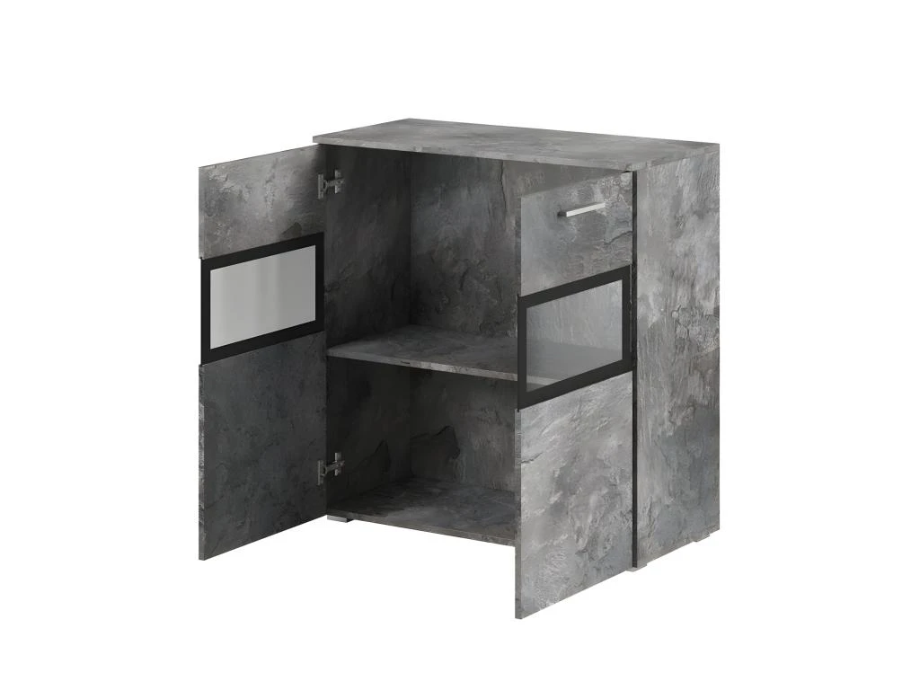 Buffet 90cm Pour Salon Avec 2 Portes Vitrées Et LED Intégrées Couleur Effet Ardoise Collection CONNOR. 4 Buffet 90cm Pour Salon Avec 2 Portes Vitrées Et LED Intégrées Couleur Effet Ardoise Collection CONNOR. – Image 2