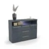 Buffet 130cm Pour Salon Couleur Gris Brillant Avec éclairage LED Multicolore Intégré Collection BOMBAY. -Mobilia Boutique buffet 10721559