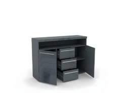 Buffet 130cm Pour Salon Couleur Gris Brillant Avec éclairage LED Multicolore Intégré Collection BOMBAY. -Mobilia Boutique buffet 10721563