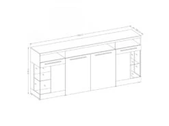 Buffet XL 180cm Avec 4 Portes Couleur Blanc Brillant Avec éclairage LED Multicolore Intégré Collection BOMBAY. -Mobilia Boutique buffet 10721585