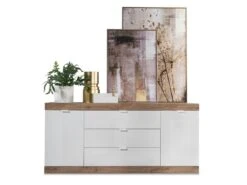 Buffet Avec 2 Portes Et 3 Tiroirs - Naturel Et Blanc Laqué - EVOLIA -Mobilia Boutique buffet 10849195