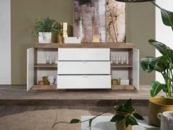 Buffet Avec 2 Portes Et 3 Tiroirs - Naturel Et Blanc Laqué - EVOLIA -Mobilia Boutique buffet 10849201