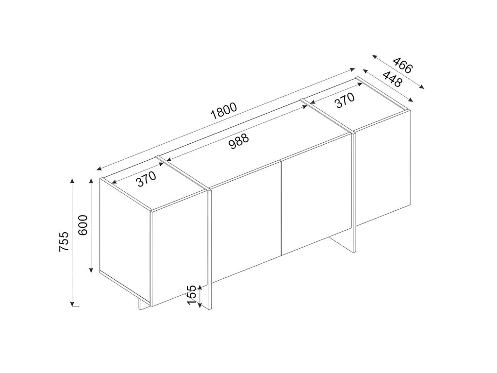 Buffet Avec 4 Portes - Effet Marbre Noir, Naturel Foncé Et Doré - CADEBA II 9 Buffet Avec 4 Portes - Effet Marbre Noir, Naturel Foncé Et Doré - CADEBA II – Image 7