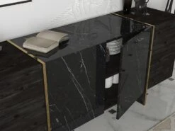Buffet Avec 4 Portes - Effet Marbre Noir, Naturel Foncé Et Doré - CADEBA II 11 Buffet Avec 4 Portes - Effet Marbre Noir, Naturel Foncé Et Doré - CADEBA II -Mobilia Boutique buffet 10873549