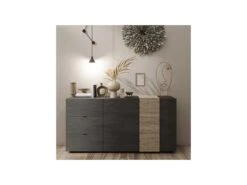 Buffet 2 Portes 3 Tiroirs Gris/Chêne Naturel - BOLZANO