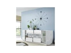 Buffet 2 Portes 4 Tiroirs Relief Blanc Laqué Brillant - OCEAN -Mobilia Boutique buffet 11132181