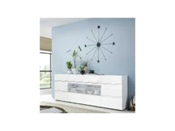 Buffet 2 Portes 4 Tiroirs Relief Blanc Laqué Brillant - OCEAN -Mobilia Boutique buffet 11132183