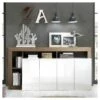 Buffet 4 Portes Blanc Laqué Brillant/Chêne Noisette - ISCHIA -Mobilia Boutique buffet 11132383