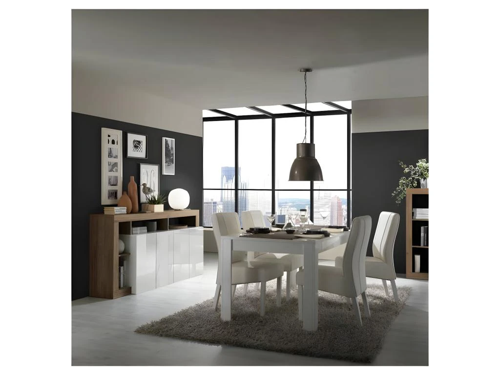 Buffet 4 Portes Blanc Laqué Brillant/Chêne Noisette - ISCHIA 5 Buffet 4 Portes Blanc Laqué Brillant/Chêne Noisette - ISCHIA – Image 3