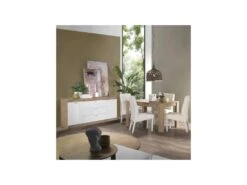 Buffet 2 Portes 3 Grands Tiroirs Blanc Laqué Brillant/Chêne Naturel - SPEZIA -Mobilia Boutique buffet 11132735