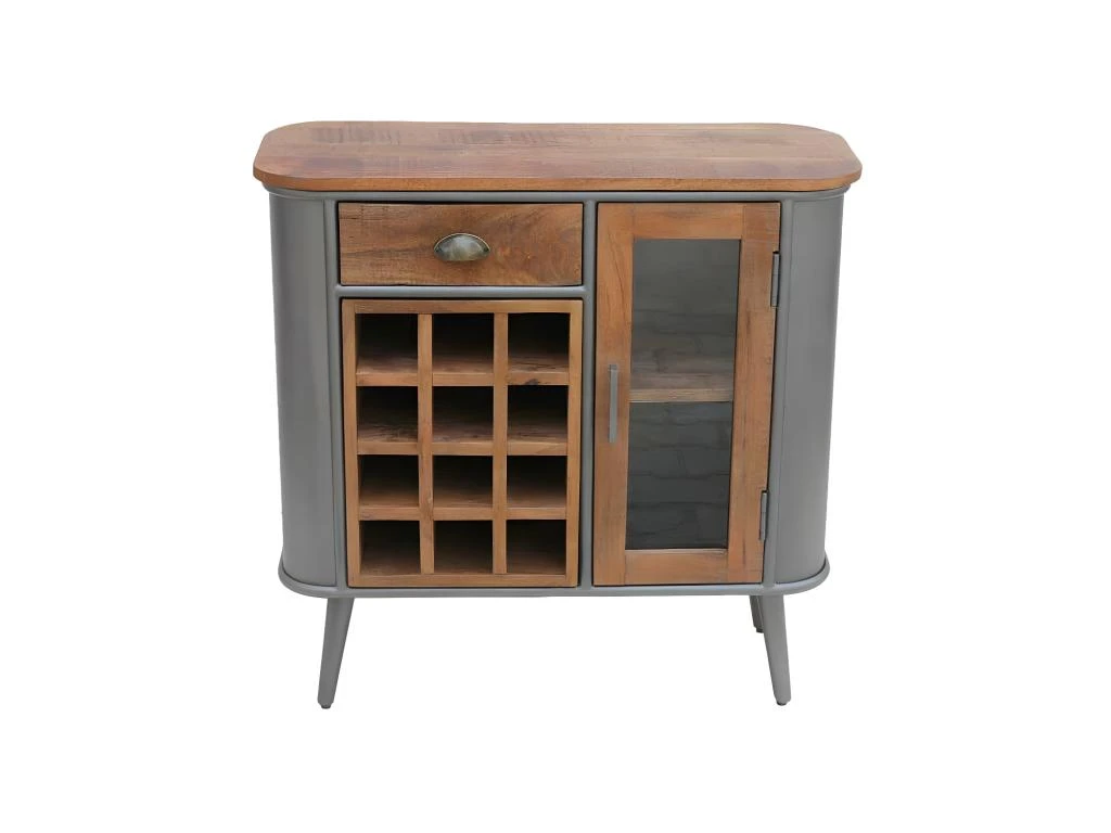 Meuble Bar 1 Porte, 12 Niches, 1 Tiroir Bois/Metal - JINK 3 Meuble Bar 1 Porte, 12 Niches, 1 Tiroir Bois/Metal - JINK