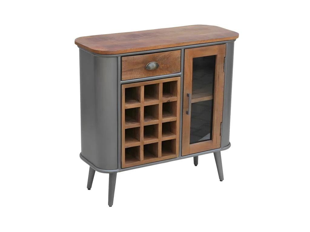 Meuble Bar 1 Porte, 12 Niches, 1 Tiroir Bois/Metal - JINK 4 Meuble Bar 1 Porte, 12 Niches, 1 Tiroir Bois/Metal - JINK – Image 2