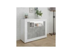 Meuble D'entrée 2 Portes Blanc/Béton Ciré Clair - LUBIO