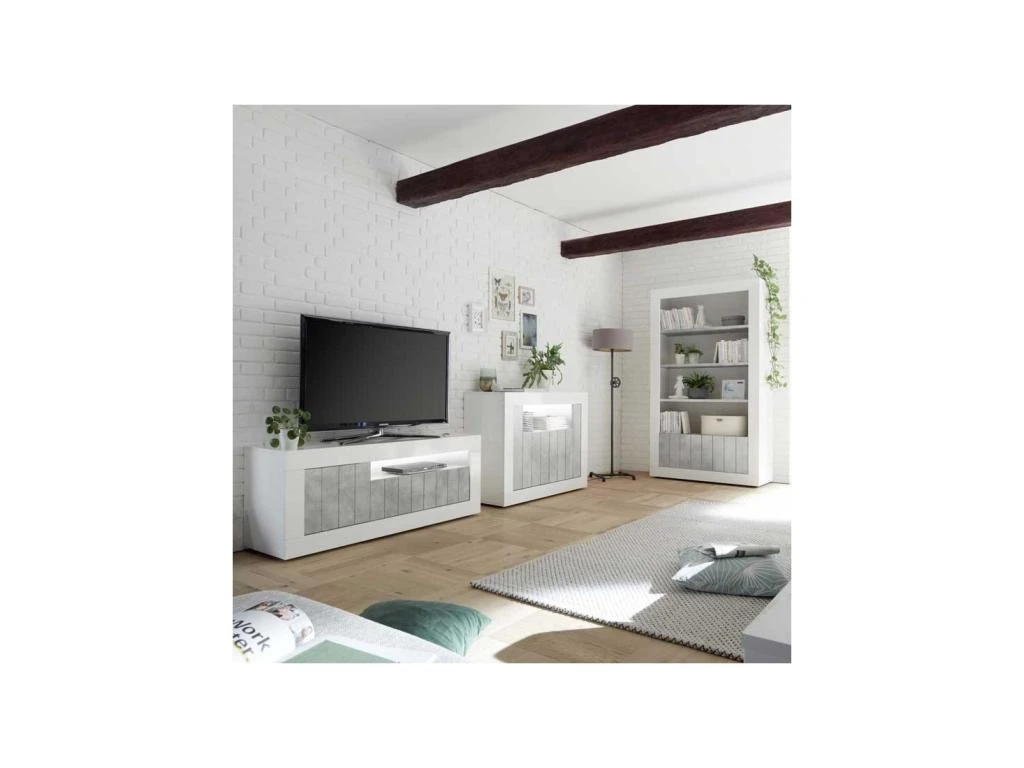 Meuble D'entrée 2 Portes Blanc/Béton Ciré Clair - LUBIO 6 Meuble D'entrée 2 Portes Blanc/Béton Ciré Clair - LUBIO – Image 4