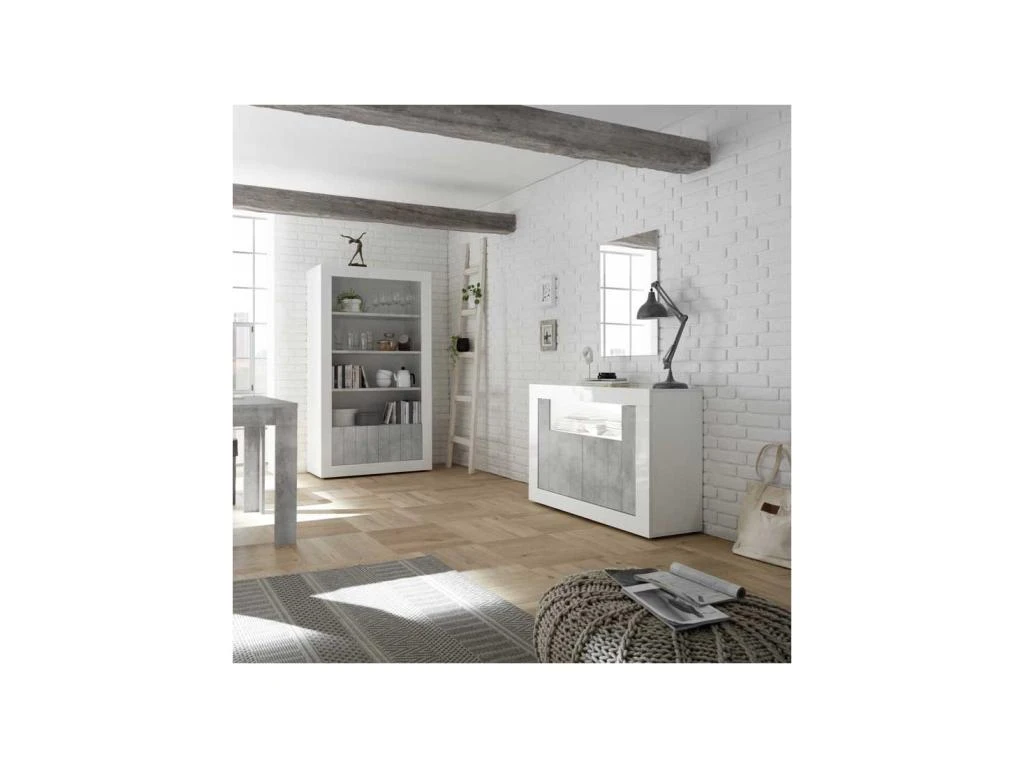 Meuble D'entrée 2 Portes Blanc/Béton Ciré Clair - LUBIO 7 Meuble D'entrée 2 Portes Blanc/Béton Ciré Clair - LUBIO – Image 5