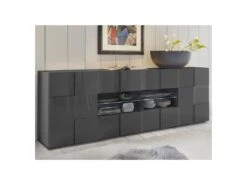 Buffet 2 Portes 4 Tiroirs Laqué Gris Brillant LED's - TICATO