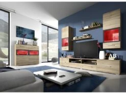 Buffet 90cm Pour Salon Avec 2 Portes Vitrées Et LED Intégrées Couleur Chêne Et Gris Anthracite Collection CONNOR. -Mobilia Boutique buffet 11152667