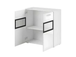 Buffet 90cm Pour Salon Avec 2 Portes Vitrées Et LED Intégrées Couleur Chêne Et Gris Anthracite Collection CONNOR. -Mobilia Boutique buffet 11152669