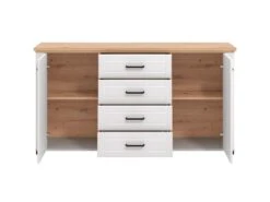 Buffet Avec 2 Portes Et 4 Tiroirs - Blanc Et Naturel - ROTARA -Mobilia Boutique buffet 11162267