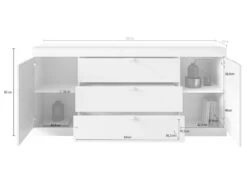 Buffet Avec 2 Portes Et 3 Tiroirs - Naturel Et Blanc Laqué - EVOLIA -Mobilia Boutique buffet 11175627