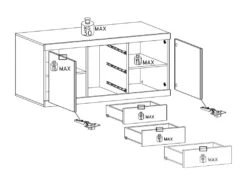Buffet Avec 2 Portes Et 3 Tiroirs - Naturel Et Blanc Laqué - EVOLIA -Mobilia Boutique buffet 11175629
