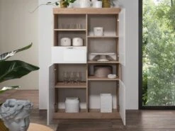 Buffet Haut Avec 3 Portes Et 1 Tiroir - Naturel Et Blanc Laqué - EVOLIA -Mobilia Boutique buffet 11175979