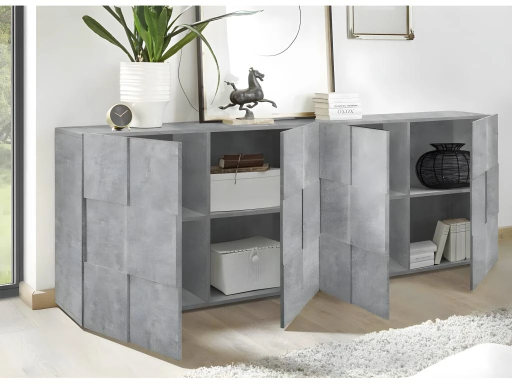 Buffet 4 Portes Béton Ciré Clair - TICATO 4 Buffet 4 Portes Béton Ciré Clair - TICATO – Image 2