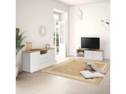 Buffet Bob 3 Tiroirs Et 2 Portes Blanc/chêne, Bois Massif -Mobilia Boutique buffet 12219899