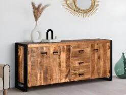 Buffet HARLEM - 3 Portes Et 3 Tiroirs - Bois De Manguier & Métal -Mobilia Boutique buffet 12292747