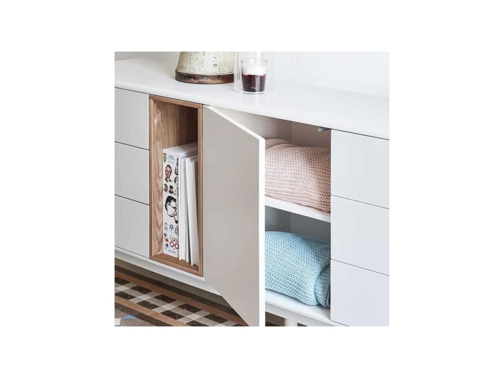 Buffet 1 Porte 6 Tiroirs Laque Crème/Bois - TEULAT CORVO 6 Buffet 1 Porte 6 Tiroirs Laque Crème/Bois - TEULAT CORVO – Image 4