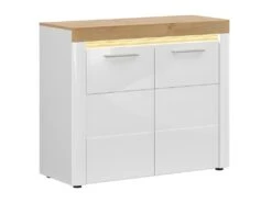 Buffet 2 Portes Avec LED Nara Blanc Et Bois