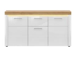 Buffet 3 Portes 1 Tiroir Avec LED Nara Blanc Et Bois -Mobilia Boutique buffet 12511563