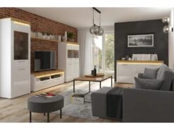 Buffet 3 Portes 1 Tiroir Avec LED Nara Blanc Et Bois -Mobilia Boutique buffet 12511565