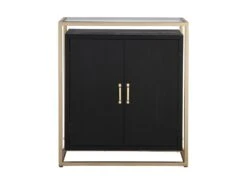 Buffet Haut Avec 2 Portes En MDF, Verre Trempé Et Métal - Effet Bois Noir Et Doré - TERIAVI -Mobilia Boutique buffet 12929125