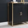 Buffet Haut Avec 2 Portes En MDF, Verre Trempé Et Métal - Effet Bois Noir Et Doré - TERIAVI -Mobilia Boutique buffet 12929127