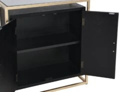 Buffet Haut Avec 2 Portes En MDF, Verre Trempé Et Métal - Effet Bois Noir Et Doré - TERIAVI -Mobilia Boutique buffet 12929133