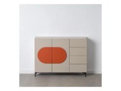 Buffet 2 Portes 4 Tiroirs Taupe/Bois - POPPA