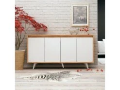 Meuble En Chêne Blanc Avec Panneaux De Particules 100% Mélaminés. 140x86x40 Cm -Mobilia Boutique buffet 13047541