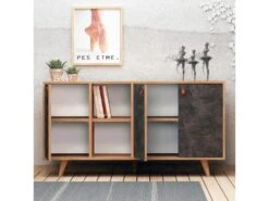 Meuble En Chêne Foncé Avec Panneaux De Particules 100% Mélaminés. 140x86x40 -Mobilia Boutique buffet 13047741