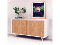 Meuble En Chêne Blanc Avec Panneaux De Particules 100% Mélaminés. 140x86x40 -Mobilia Boutique buffet 13047803