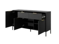 Buffet Avec 3 Portes Et 2 Tiroirs - Anthracite Et Doré - PAVELI 13 Buffet Avec 3 Portes Et 2 Tiroirs - Anthracite Et Doré - PAVELI -Mobilia Boutique buffet 13387897